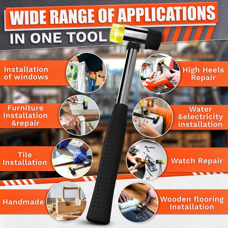 LEGLO Small Rubber Mallet Hammer, 25 mm Double-Sided Head, Non-Slip Grip - Image 5