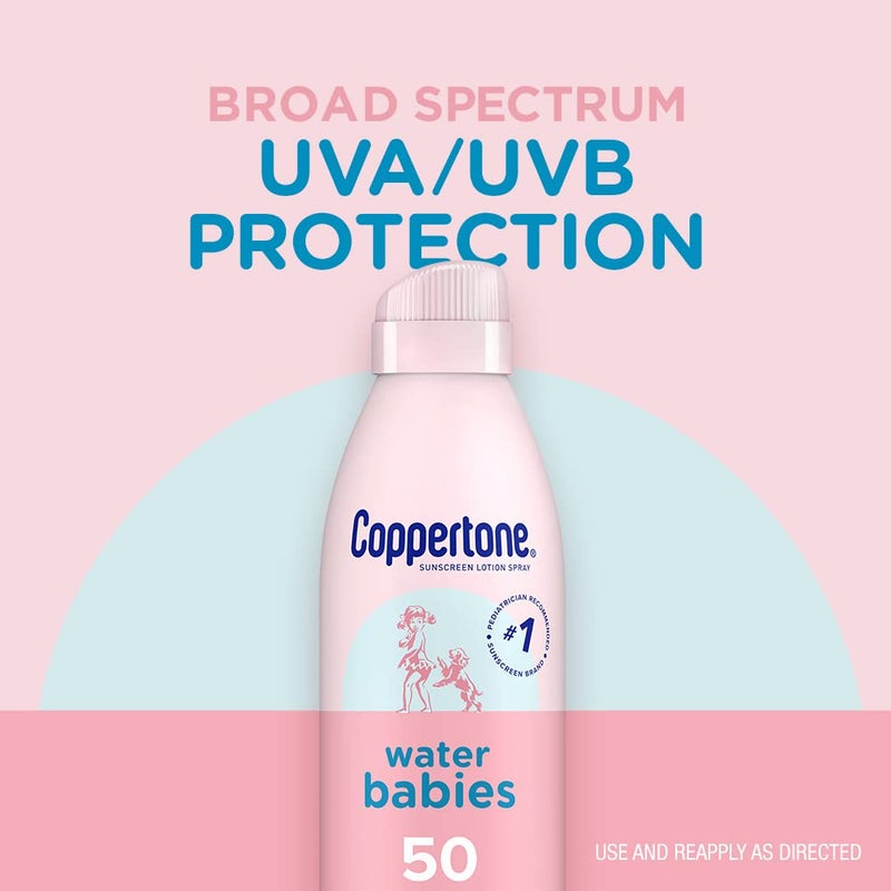 Coppertone WaterBabies Baby Sunscreen Spray SPF 50 (6 Oz) + Pure and Simple Baby Sunscreen Stick SPF 50, Tear Free (0.49 Oz), Hypoallergenic - Image 2