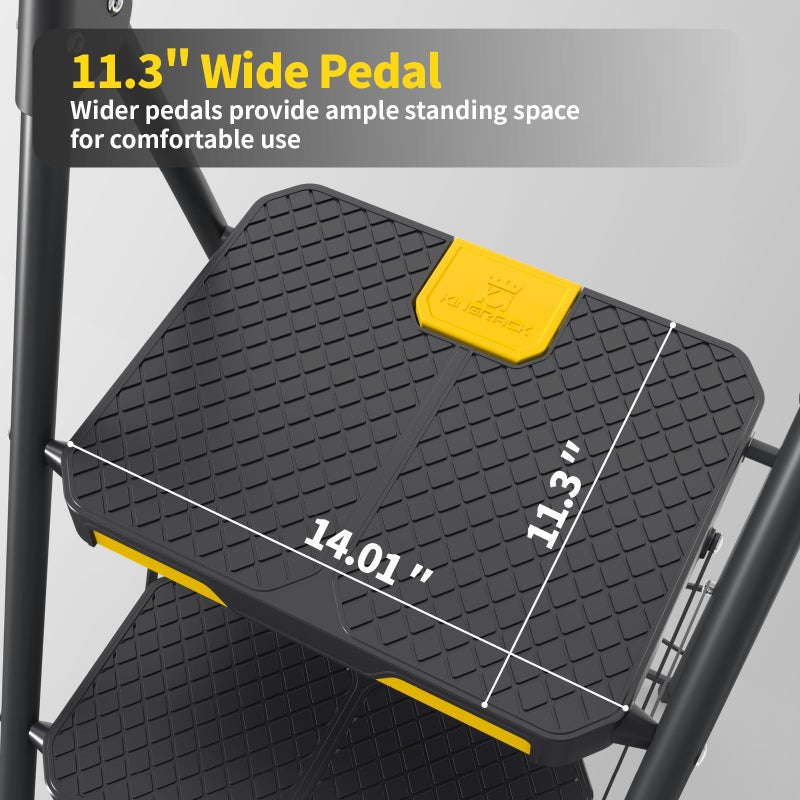 KINGRACK 4 Step Ladder, Sturdy Steel Step Stool with Safe-Lock Design, Handrail, Anti-Slip Wide Pedals, Pass 800lbs Load Testing, Folding Portable Ladder for Multi-Purpose, Home, Kitchen, Black - Image 5