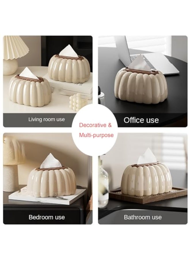 Nadrab Tissue Box Cover Decorative Pumpkin Shape Ornaments Home Car Tissue Box Small Paper Plastic Storage Box Dispenser for Bathroom,Laundry Room, Living Room, Restaurant,Kitchen,Office (White) - Image 3
