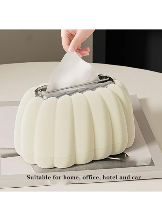 Nadrab Tissue Box Cover Decorative Pumpkin Shape Ornaments Home Car Tissue Box Small Paper Plastic Storage Box Dispenser for Bathroom,Laundry Room, Living Room, Restaurant,Kitchen,Office (White) - Image 2