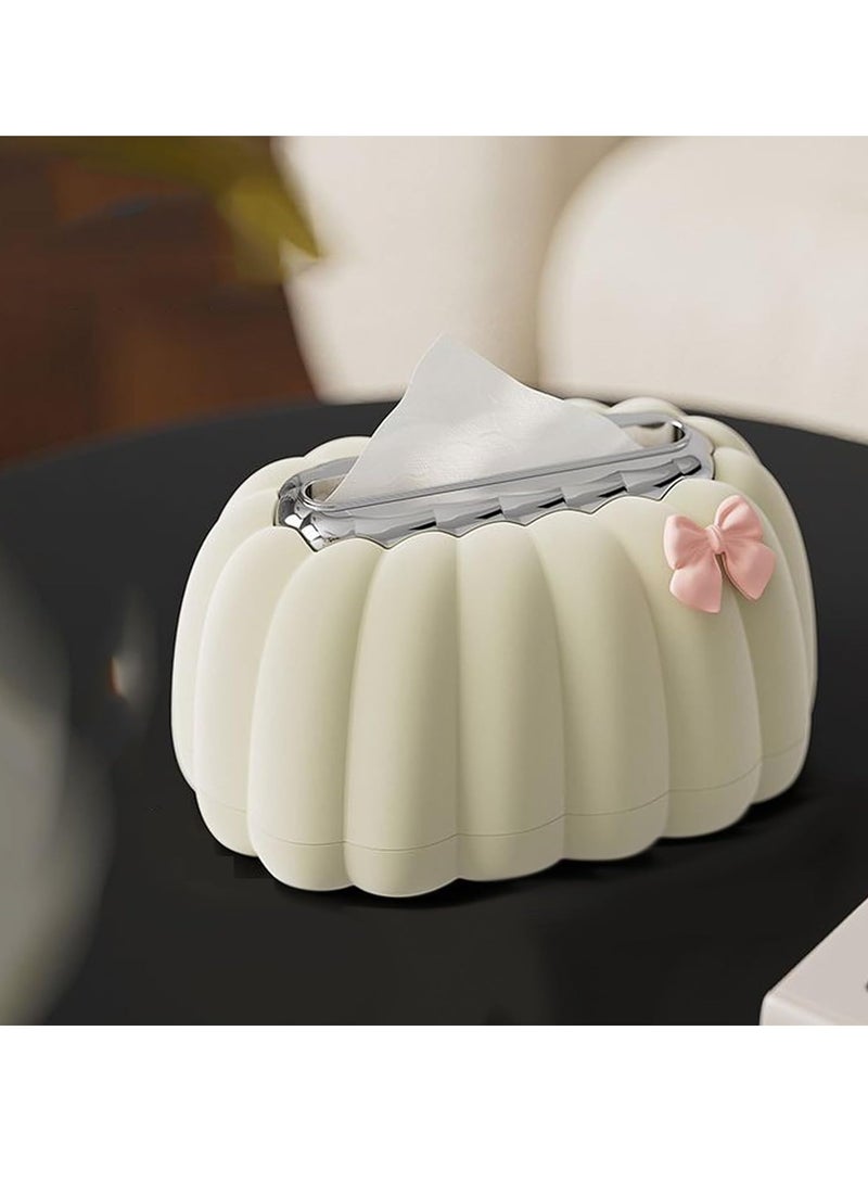 Nadrab Tissue Box Cover Decorative Pumpkin Shape Ornaments Home Car Tissue Box Small Paper Plastic Storage Box Dispenser for Bathroom,Laundry Room, Living Room, Restaurant,Kitchen,Office (White) - Image 1