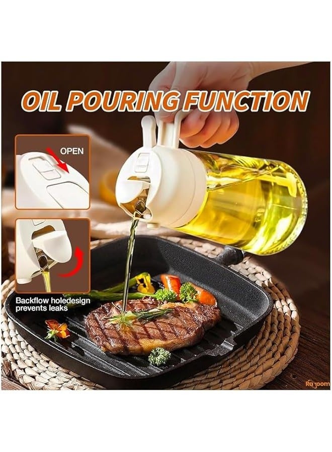 بيوينتي زجاجة بخاخ زيت سعة 17 اونصة للمطبخ من راكسوم - زجاجة زيت زيتون سعة 500 مل - موزع زيت زيتون 2 في 1 وبخاخ زيت - مثالية للطبخ والسلطات والشواء (ابيض) - Image 2