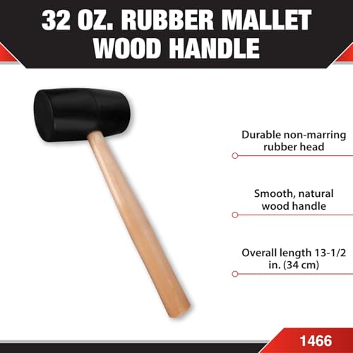 Performance Tool 1466 Durable Hard Rubber Head Mallet with Ergonomic Wood Handle for Woodworking, Construction and DIY Projects - Image 2
