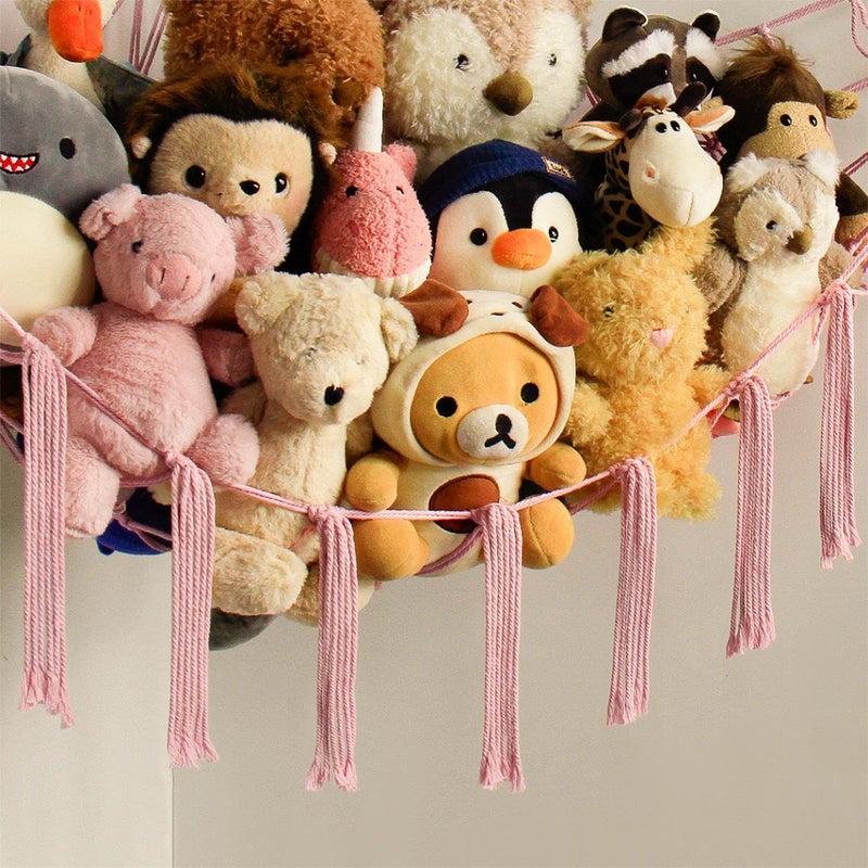 mirolam Stuffed Animal Storage Hammock Net - Toy Hammock Net for Stuffed Animals Corner - Hanging Stuff Animal Organizer Holder Large Pink Baby Nursery Room Decor - Image 3
