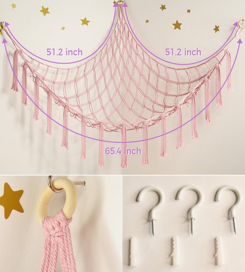 mirolam Stuffed Animal Storage Hammock Net - Toy Hammock Net for Stuffed Animals Corner - Hanging Stuff Animal Organizer Holder Large Pink Baby Nursery Room Decor - Image 4