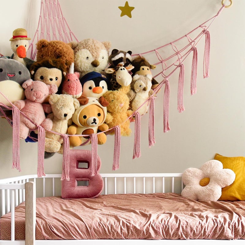 mirolam Stuffed Animal Storage Hammock Net - Toy Hammock Net for Stuffed Animals Corner - Hanging Stuff Animal Organizer Holder Large Pink Baby Nursery Room Decor - Image 2