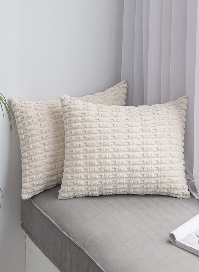 ANRODUO Pack of 2 Cream White Pillow Covers Decorative Throw Pillows 12x20 Inch for Couch Bed Living Room Soft Corduroy Striped Lumbar Cushion Case Boho Throw Pillows Neutral Room Fall Room Decor - Image 5