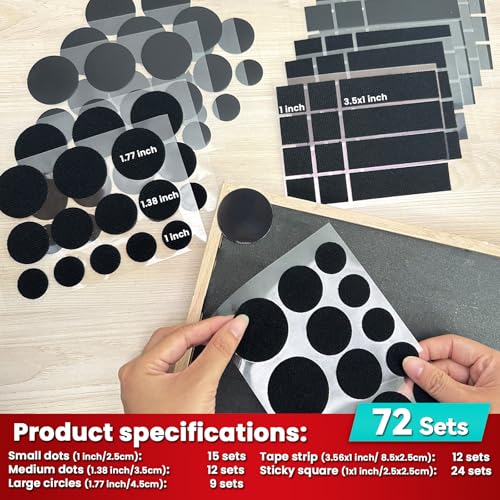 Tikfoam Heavy Duty Hook and Loop Strips with High Adhesive, and Square Circle, Strong Mounting Tape for Home, Outdoor or Office Use, Black 72 Sets - Image 2