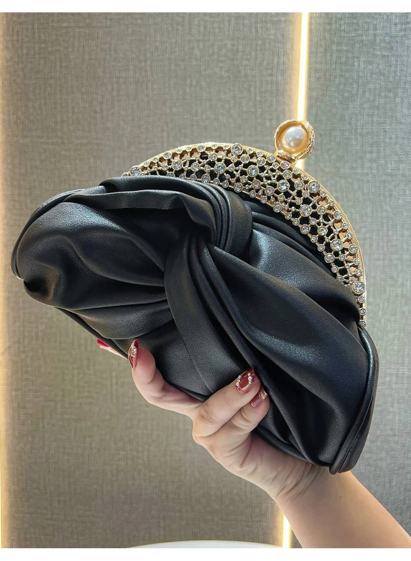 AROAQ Elegant Mini Clutch with Golden Rhinestone Crown, Removable Shoulder Strap, and Pearl Accents - Perfect for Evening Parties, Banquets, and Special Occasions, Ladies' Handbag - Image 1