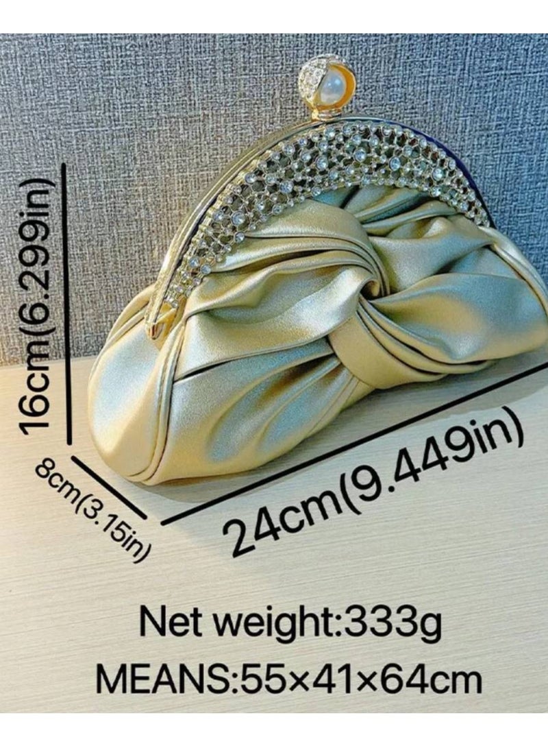 AROAQ Elegant Mini Clutch with Golden Rhinestone Crown, Removable Shoulder Strap, and Pearl Accents - Perfect for Evening Parties, Banquets, and Special Occasions, Ladies' Handbag - Image 4