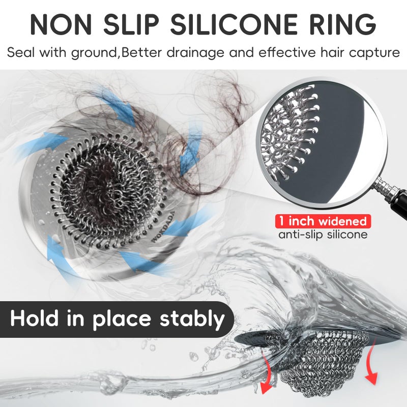 Wokdada Bathtub Drain Hair Catcher, Fast Drainage Shower Drain Hair Catcher, Reversible 304 Stainless Steel Drain Protector for Pop-Up and Regular Drains of Bathroom(Patented Product) - Image 2
