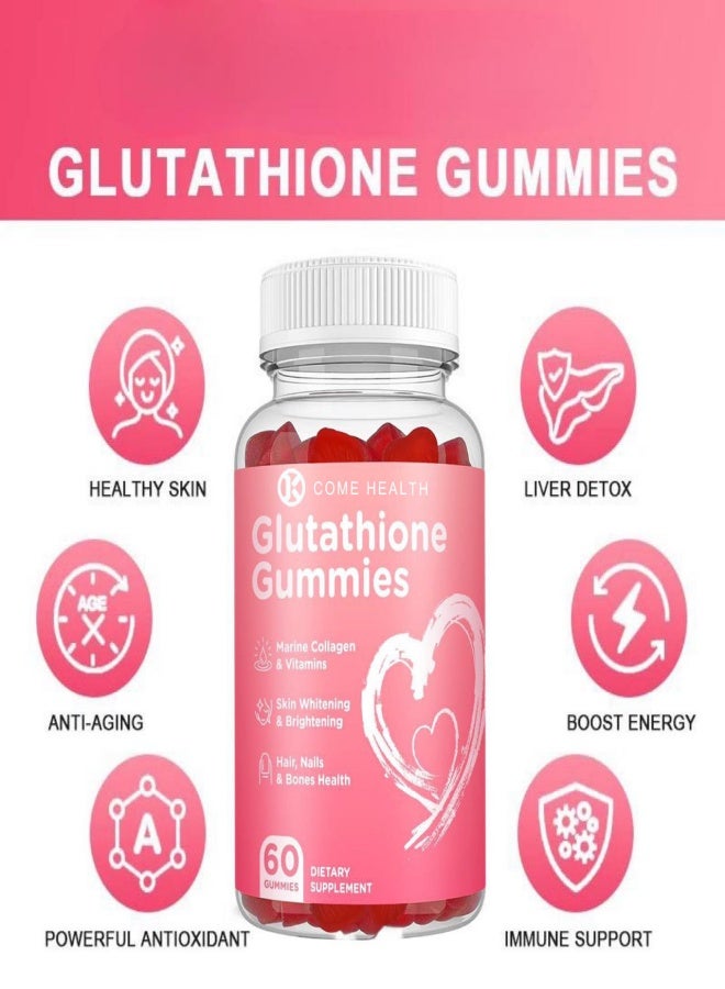 Gluta Glutathione Gummies Marine Collagen&Vitamins Skin Whitening & Brightening Hair, Nails &Bones Health 60 Gummies Dietary Supplement - Image 2