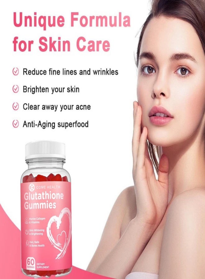 Gluta Glutathione Gummies Marine Collagen&Vitamins Skin Whitening & Brightening Hair, Nails &Bones Health 60 Gummies Dietary Supplement - Image 3