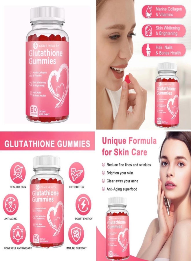 Gluta Glutathione Gummies Marine Collagen&Vitamins Skin Whitening & Brightening Hair, Nails &Bones Health 60 Gummies Dietary Supplement - Image 4