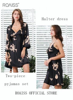 roaiss Plus Size Slip Dress and Robe for Ladies Silk Dragon Pattern Pajamas Bathrobe gift for Girlfriend Wife Summer Loungewear Nightwear for Women  - Image 1
