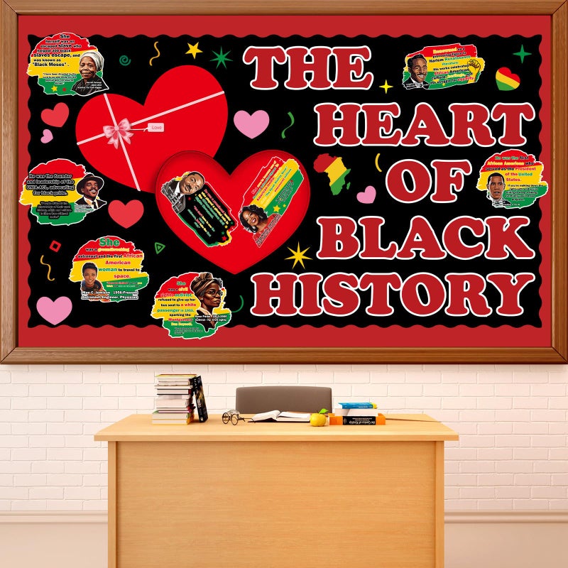 MinFyberd 3D The Heart Of Black History Bulletin Board Decorations Large Love Heart Gift Box African American Inspirational Classroom Bulletin Board Valentine'S Day Heart Cutouts For Wall Chalkboard Door Decors - Image 1