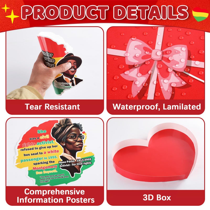MinFyberd 3D The Heart Of Black History Bulletin Board Decorations Large Love Heart Gift Box African American Inspirational Classroom Bulletin Board Valentine'S Day Heart Cutouts For Wall Chalkboard Door Decors - Image 3