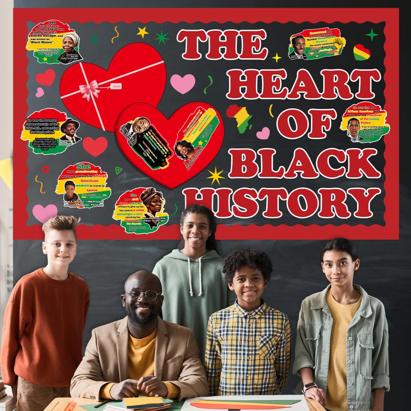 MinFyberd 3D The Heart Of Black History Bulletin Board Decorations Large Love Heart Gift Box African American Inspirational Classroom Bulletin Board Valentine'S Day Heart Cutouts For Wall Chalkboard Door Decors - Image 5