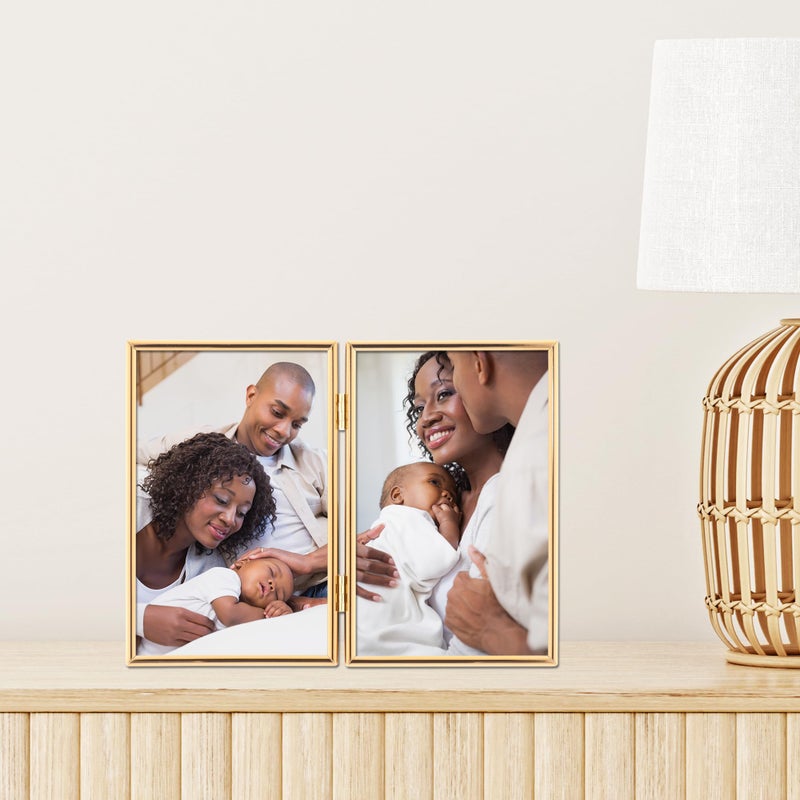 Lawrence Frames إطارات لورانس إطار معدني، بسيط، ذهبي، 4x6 مزدوج - Image 2