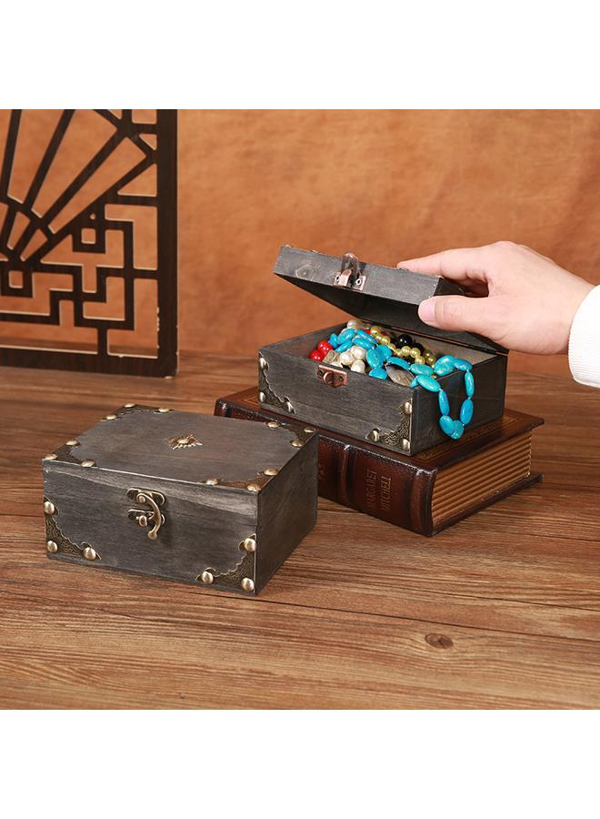Bluejw Vintage Desktop Wooden Storage Box Antique Jewelry Necklace Jewelry Box Square With Lock Gift Packaging Wooden Box - Image 3