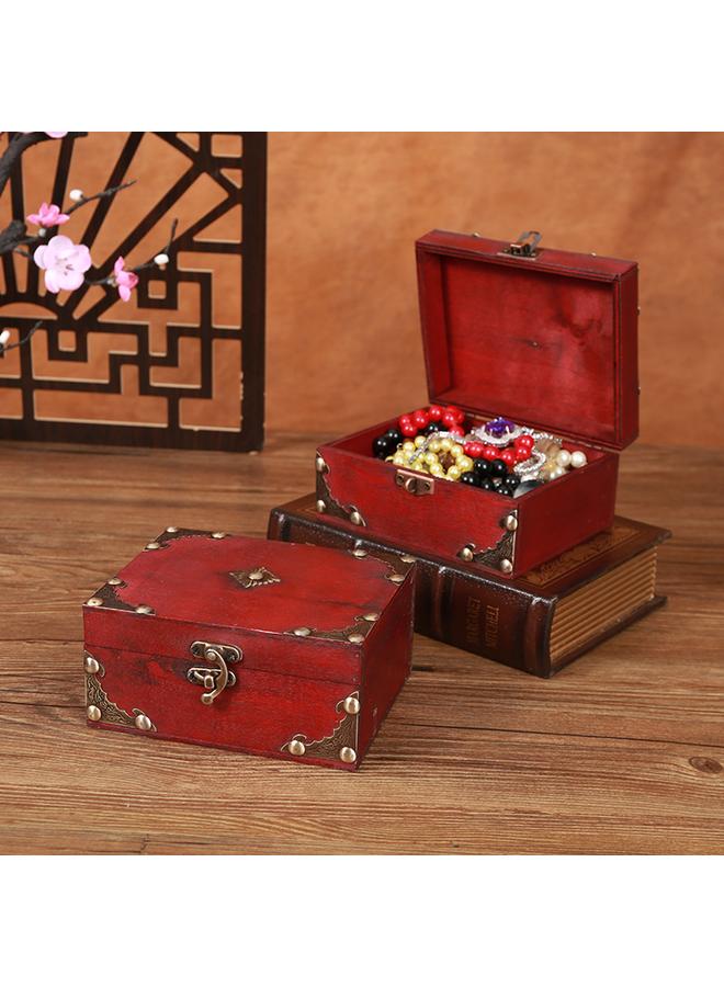 Bluejw Vintage Desktop Wooden Storage Box Antique Jewelry Necklace Jewelry Box Square With Lock Gift Packaging Wooden Box - Image 2