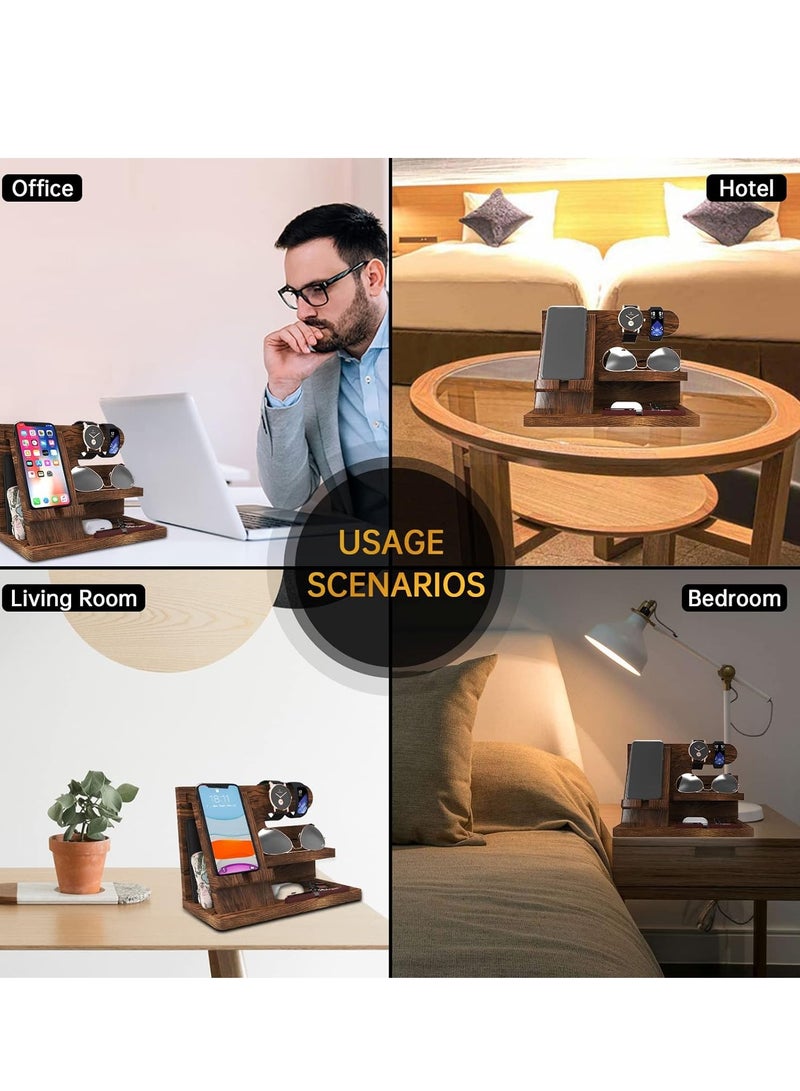 Arabest Wooden Mobile Phone Storage Rack, Office Desktop Charging Stand, Watch Multi-purpose Entrance Glasses Storage Rack, Organizer Desk Organizer Wood Gifts for Men (Brown)  - Image 5