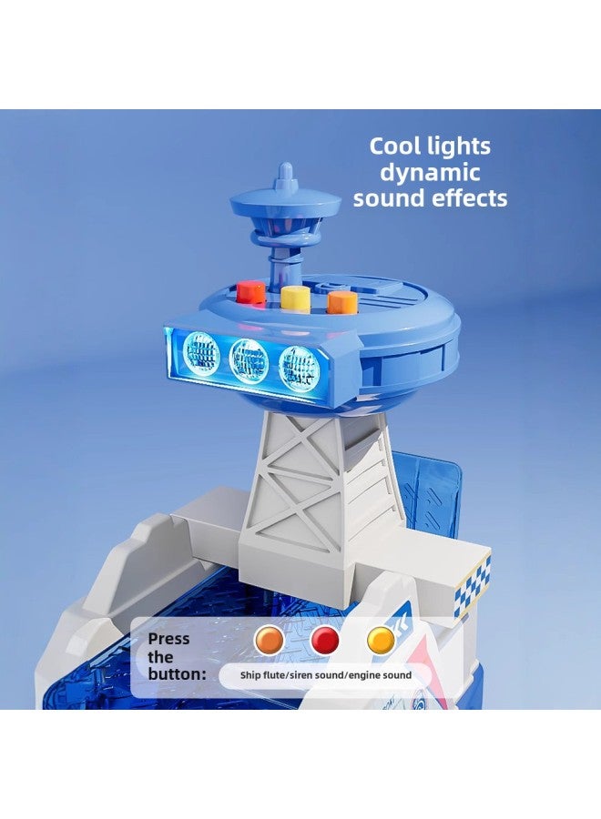 Oversized Children's Boat Toy Sound And Light Ship Model Boy Police Fire Can Be Stored Car 61 Gift-Color:Ready Stock, Quick Delivery - Extra Large Police Boat * 3 Alloy Cars Included*  - Image 5