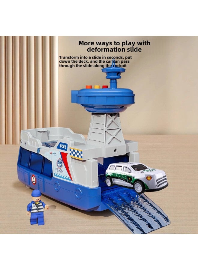 Oversized Children's Boat Toy Sound And Light Ship Model Boy Police Fire Can Be Stored Car 61 Gift-Color:Ready Stock, Quick Delivery - Extra Large Police Boat * 3 Alloy Cars Included*  - Image 3