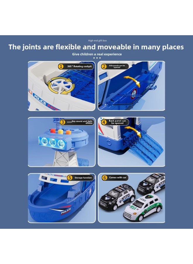 Oversized Children's Boat Toy Sound And Light Ship Model Boy Police Fire Can Be Stored Car 61 Gift-Color:Ready Stock, Quick Delivery - Extra Large Police Boat * 3 Alloy Cars Included*  - Image 4