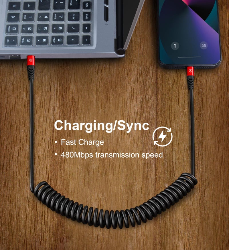 KIYODA Coiled USB C Cable for Car 3FT & 6FT, USB C to USB C Fast Charging Cable USB Type C Cord Compatible with iPhone 17/16/15/Plus/Pro/Pro Max/MacBook Pro 2020/iPad Pro 2020/Samsung Galaxy S23-Red - Image 5