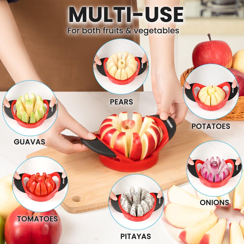 SCHVUBENR 3.5 Inch Apple Slicer with 12 Sharp Blades - Professional Apple Cutter - Stainless Steel Apple Corer - Super Sharp Apple Slicer and Corer - Slice Apple with Ease(Red) - Image 5