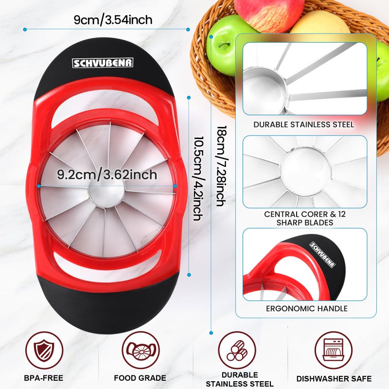 SCHVUBENR 3.5 Inch Apple Slicer with 12 Sharp Blades - Professional Apple Cutter - Stainless Steel Apple Corer - Super Sharp Apple Slicer and Corer - Slice Apple with Ease(Red) - Image 3