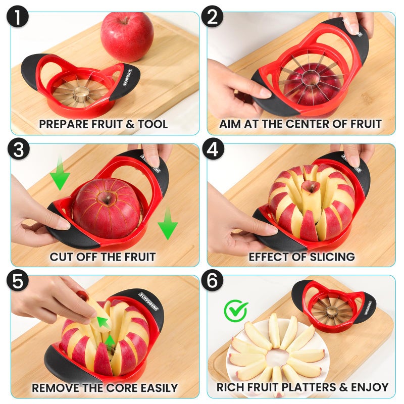 SCHVUBENR 3.5 Inch Apple Slicer with 12 Sharp Blades - Professional Apple Cutter - Stainless Steel Apple Corer - Super Sharp Apple Slicer and Corer - Slice Apple with Ease(Red) - Image 4
