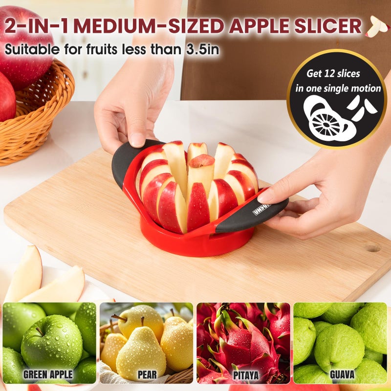 SCHVUBENR 3.5 Inch Apple Slicer with 12 Sharp Blades - Professional Apple Cutter - Stainless Steel Apple Corer - Super Sharp Apple Slicer and Corer - Slice Apple with Ease(Red) - Image 2