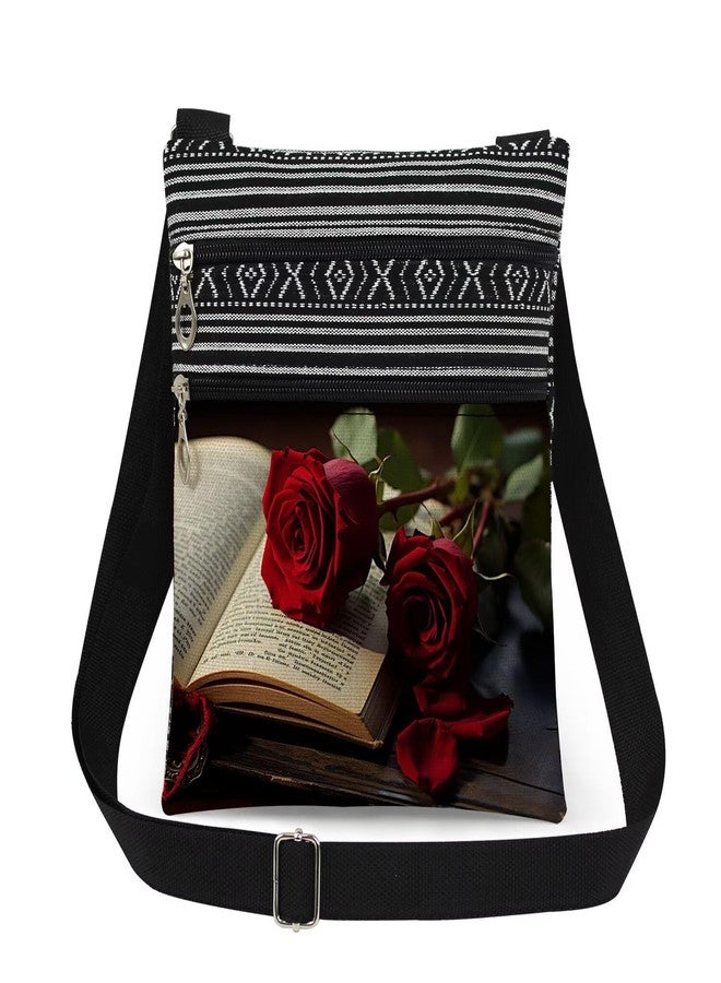 XiaoGalaee Vintage Book Rosette Crossbody Bag Rose Print Adjustable Shoulder Strap Messenger Bag Sister's Romance Occasion Present Valentine's Day or Birthday Gift for Her - Image 1