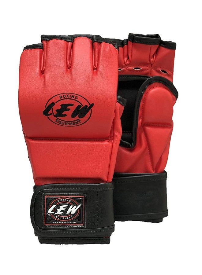LEW Red/Black Martial Arts Training & Sparring | Palm-O Maya Hide Leather Grappling Mitts |Good for Kickboxing, Muay Thai, Cage Fighting, Punching Bag MMA Gloves - Image 1