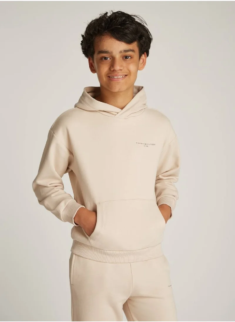 TOMMY HILFIGER Kids' Signature Tape Logo Hoodie - Cotton, Beige