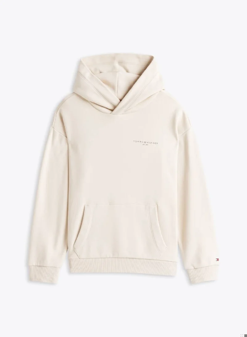Tommy Hilfiger Classic Beige Signature Tape Logo Hoodie for Women | Best Price UAE