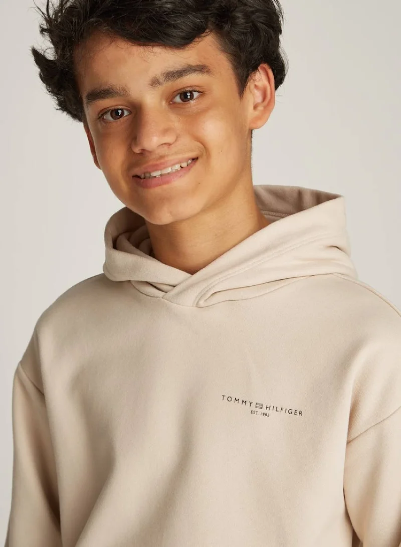 Tommy Hilfiger Classic Beige Signature Tape Logo Hoodie for Women | Best Price UAE