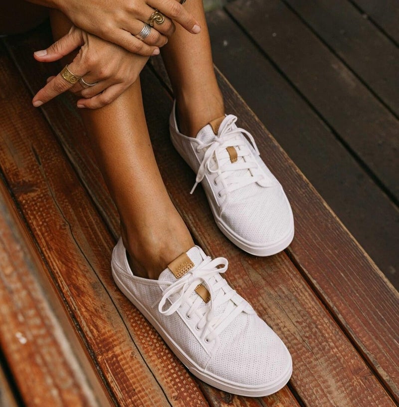 OLUKAI Pehuea Li Women's Lace-Up Sneakers, Casual Everyday Shoes with Drop-in Heel, Lightweight & Breathable Mesh Design, All-Day Comfort & Support, White/White, 7.5 - Image 2