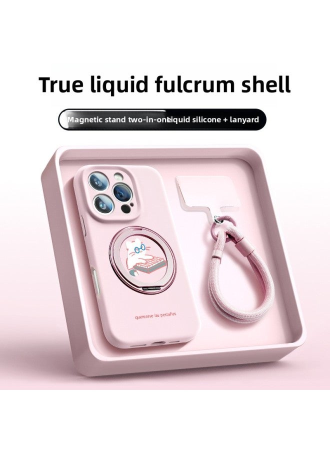For Iphone 16 Mobile Phone Case For Iphone15promax Magnetic Bracket 14 All-inclusive 13 Liquid Silicone 12-Color:Au259 Work Cat [graphite Color·lanyard] True Liquid★Built-in Magnetic Stand-Applicable Models:For Iphone13
