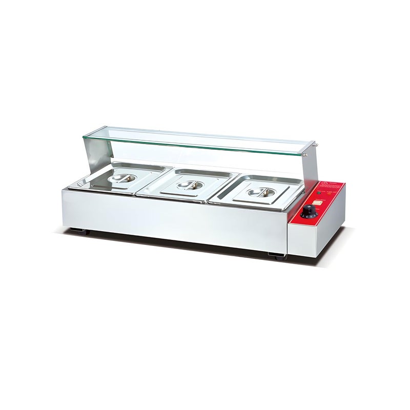 HG ENTERPRISES HG 2000W Electric Bain Marie 3Compartment Glass Front SS Lid Ideal for HeavyDuty Use in Hotels Restaurants Catering GN Pan 325x265x100mm 55L Each  - Image 1