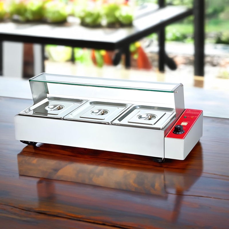 HG ENTERPRISES HG 2000W Electric Bain Marie 3Compartment Glass Front SS Lid Ideal for HeavyDuty Use in Hotels Restaurants Catering GN Pan 325x265x100mm 55L Each  - Image 3