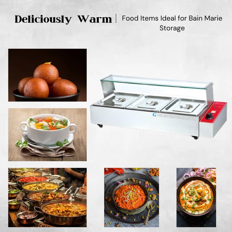 HG ENTERPRISES HG 2000W Electric Bain Marie 3Compartment Glass Front SS Lid Ideal for HeavyDuty Use in Hotels Restaurants Catering GN Pan 325x265x100mm 55L Each  - Image 4