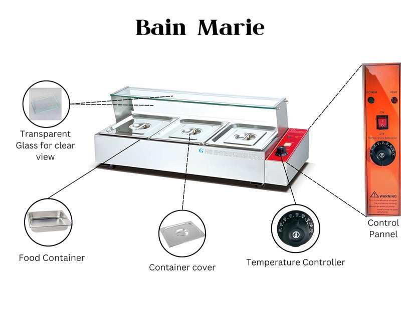 HG ENTERPRISES HG 2000W Electric Bain Marie 3Compartment Glass Front SS Lid Ideal for HeavyDuty Use in Hotels Restaurants Catering GN Pan 325x265x100mm 55L Each  - Image 2