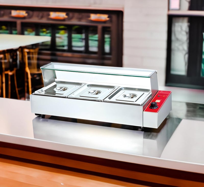 HG ENTERPRISES HG 2000W Electric Bain Marie 3Compartment Glass Front SS Lid Ideal for HeavyDuty Use in Hotels Restaurants Catering GN Pan 325x265x100mm 55L Each  - Image 5