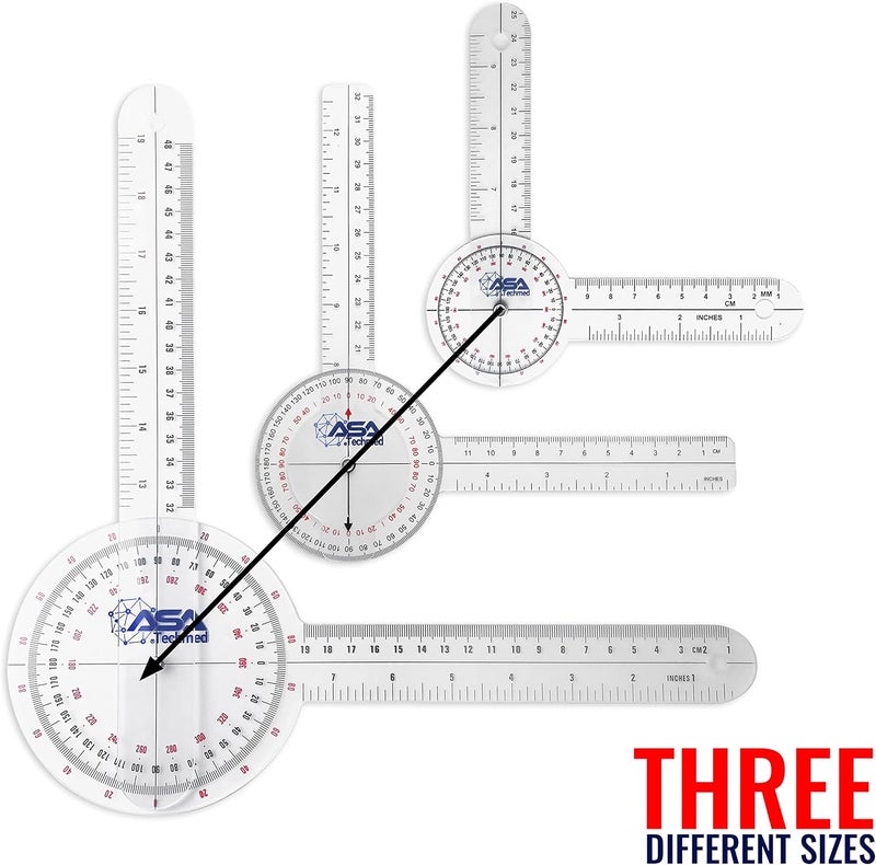 ASA Techmed مجموعة قياس الزاوية 3 قطع، 12، 8، 6 بوصة مقياس الزاوية الطبي لقياس الزاوية - Image 5
