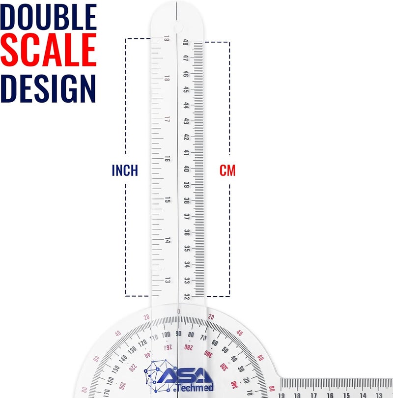 ASA Techmed مجموعة قياس الزاوية 3 قطع، 12، 8، 6 بوصة مقياس الزاوية الطبي لقياس الزاوية - Image 4