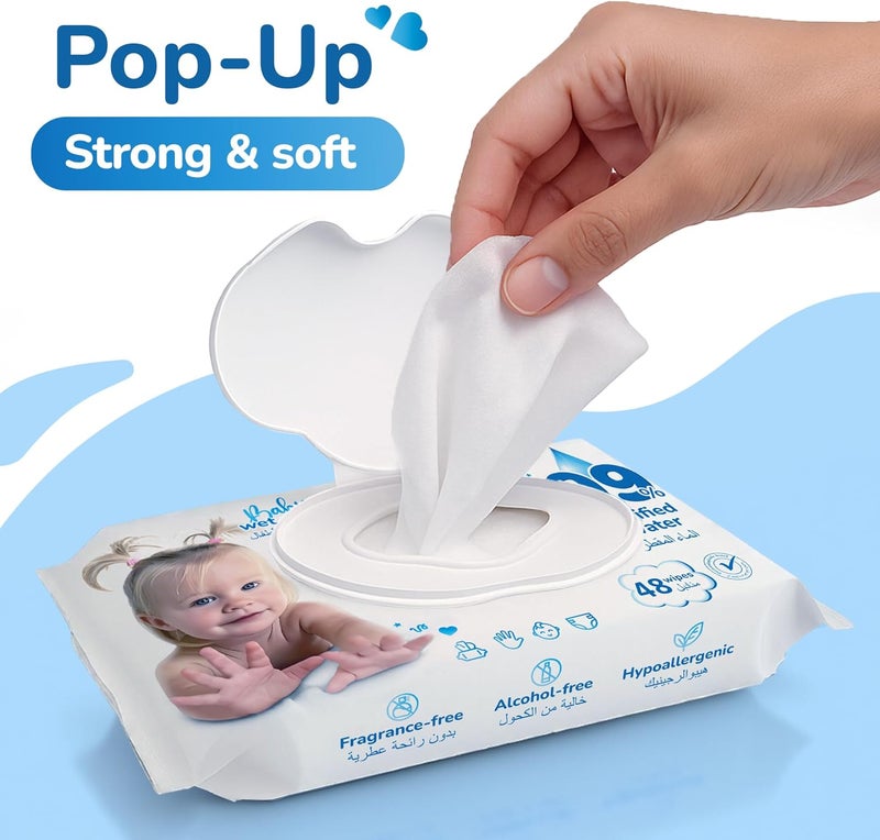 Kokoshi Premium, 48 Wet Baby Wipes | 99% Pure Water & Vitamin E – Hypoallergenic, Alcohol-Free, Fragrance-Free Baby Wipes for Newborns & Sensitive Skin - Image 3